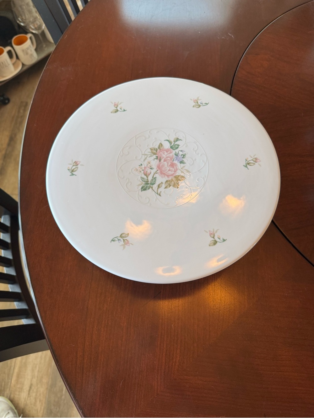 Gorham “Lady Anne” Porcelain Floral Serving Platter - White with Pink Rose Motif